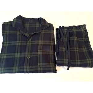 Lapasa Pajama 2pc Set Thick Cotton Navy Blue Green plaid Flannel Men's Medium